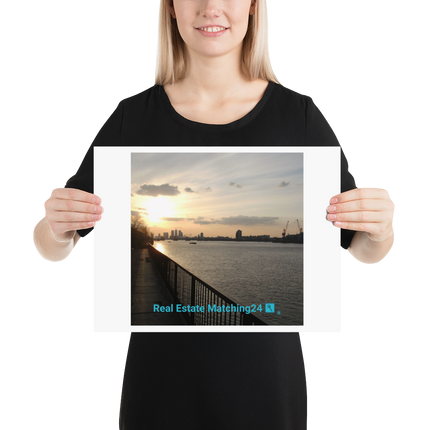 Awesome River View Poster with realestatematching24 with key Logo