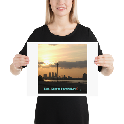 Majestic Sunset Poster with realestatepartner24 with house Logo