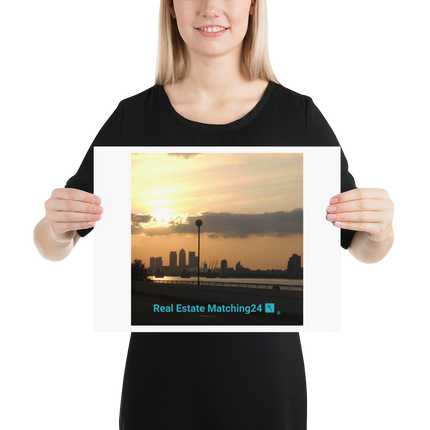 Majestic Sunset Poster with realestatematching24 with key Logo