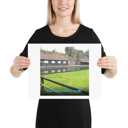 Lakeside Serenity Poster with realestatematching with key Logo