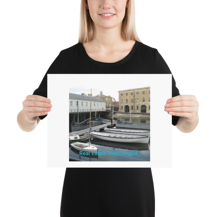 Boat on Water Poster with realestatematching24 without key Logo