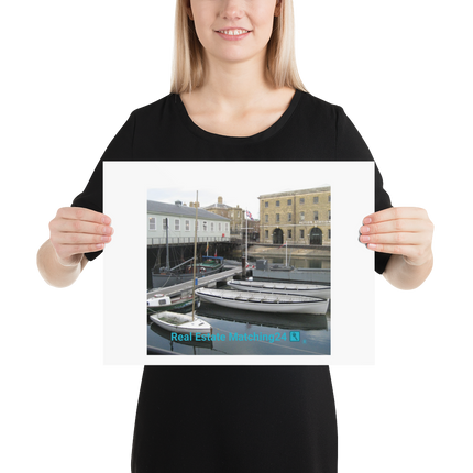 Boat on Water Poster with realestatematching24 with key Logo