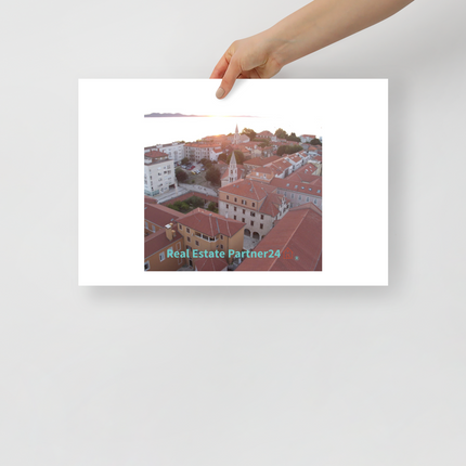 Roof Sunset View Poster with realestatepartner24 with house Logo
