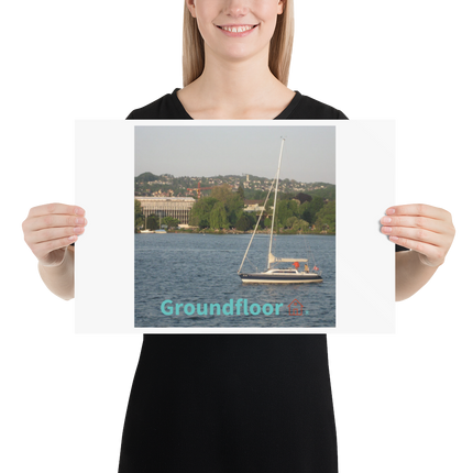 Boat on the River Poster with Groundfloor with House Logo