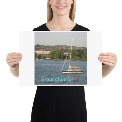 Boat on the River Poster with Groundfloor24 with House Logo