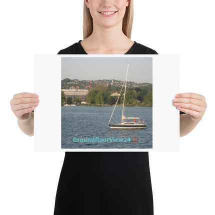 Boat on the River Poster with groundfloorview24 with House Logo