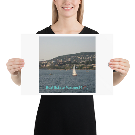 Beutiful River & Hills Sinari Poster with realestatepartner24 with house Logo