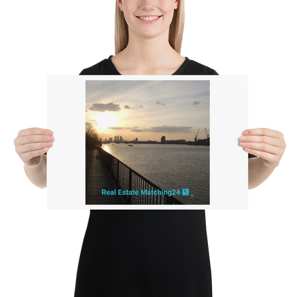 Awesome River View Poster with realestatematching24 with key Logo