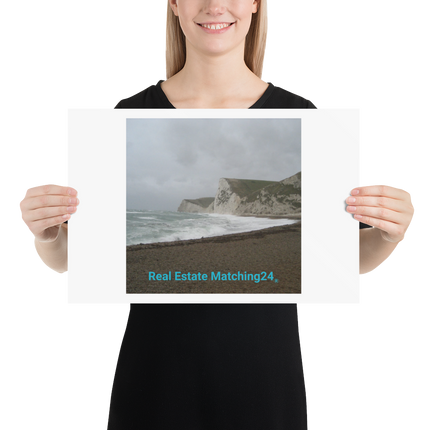 Waves and Sand Poster with realestatematching24 without key Logo