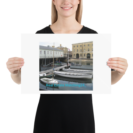 Boat on Water Poster with realestatematching24 without key Logo
