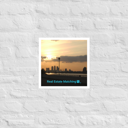 Majestic Sunset Poster with realestatematching with key Logo