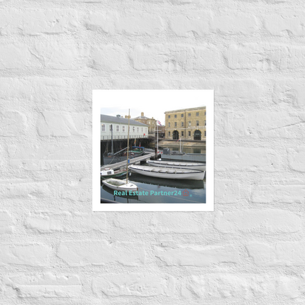 Boat on Water Poster with realestatepartner24 with house Logo