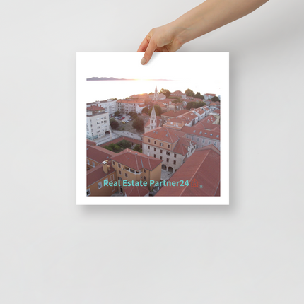 Roof Sunset View Poster with realestatepartner24 with house Logo