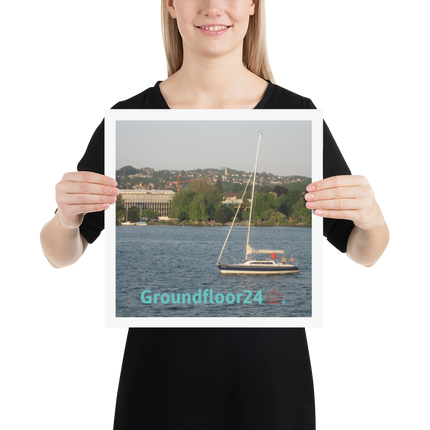 Boat on the River Poster with Groundfloor24 with House Logo