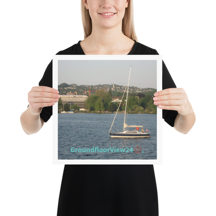 Boat on the River Poster with groundfloorview24 with House Logo