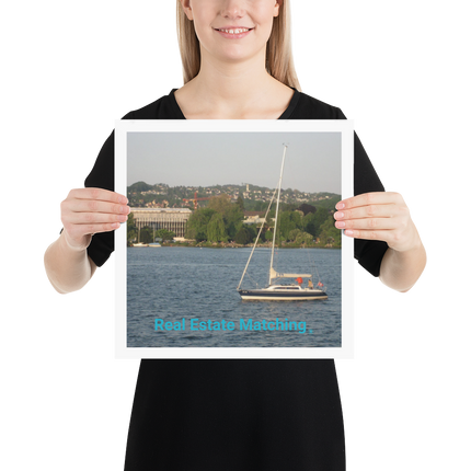 Boat on the River Poster with realestatematching without key Logo