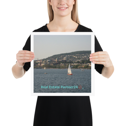 Beutiful River & Hills Sinari Poster with realestatepartner24 with house Logo