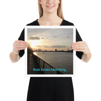 Awesome River View Poster with realestatematching without key Logo