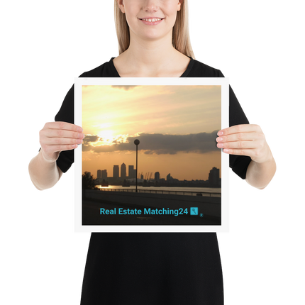 Majestic Sunset Poster with realestatematching24 with key Logo