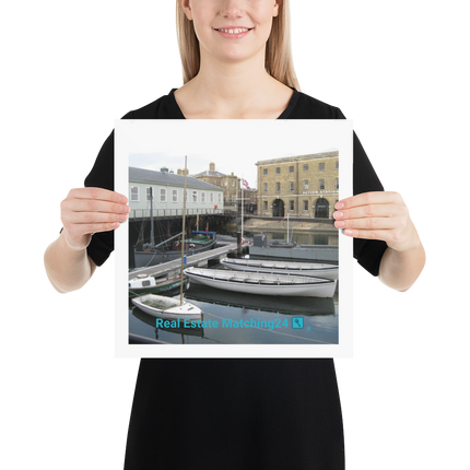 Boat on Water Poster with realestatematching24 with key Logo