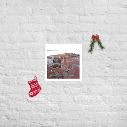 Roof Sunset View Poster with realestatematching with key Logo