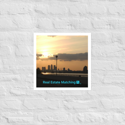 Majestic Sunset Poster with realestatematching with key Logo