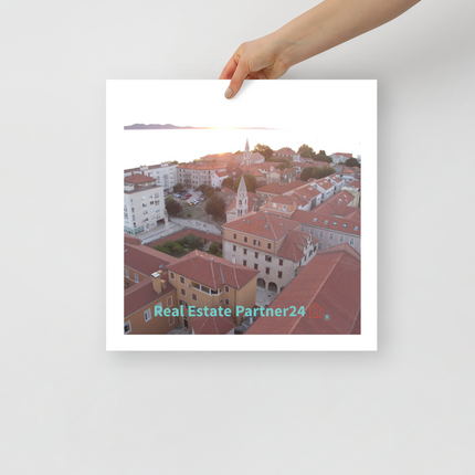Roof Sunset View Poster with realestatepartner24 with house Logo