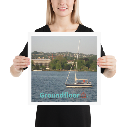Boat on the River Poster with Groundfloor with House Logo
