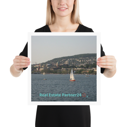 Beutiful River & Hills Sinari Poster with realestatepartner24 with house Logo