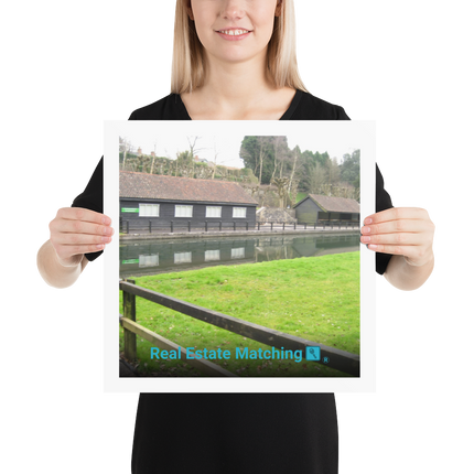 Lakeside Serenity Poster with realestatematching with key Logo