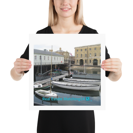Boat on Water Poster with realestatematching24 with key Logo