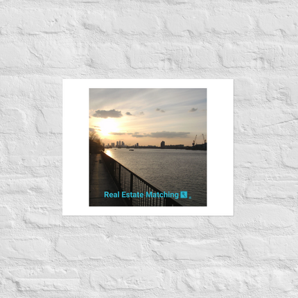 Awesome River View Poster with realestatematching with key Logo