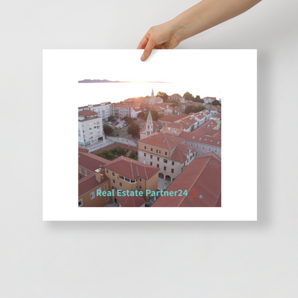 Roof Sunset View Poster with realestatepartner24 with house Logo