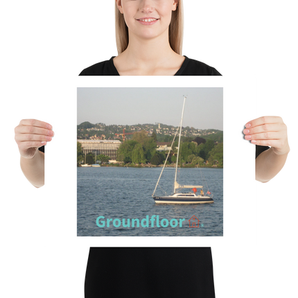 Boat on the River Poster with Groundfloor with House Logo