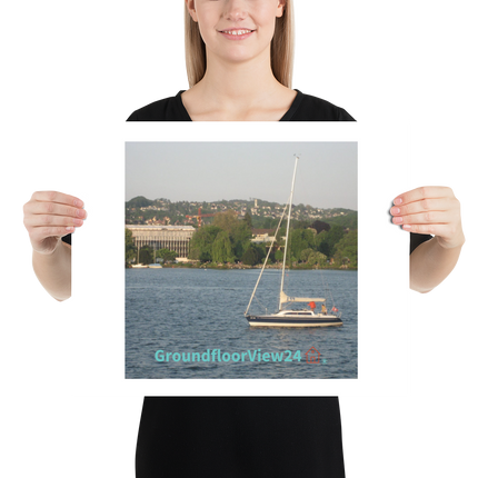 Boat on the River Poster with groundfloorview24 with House Logo