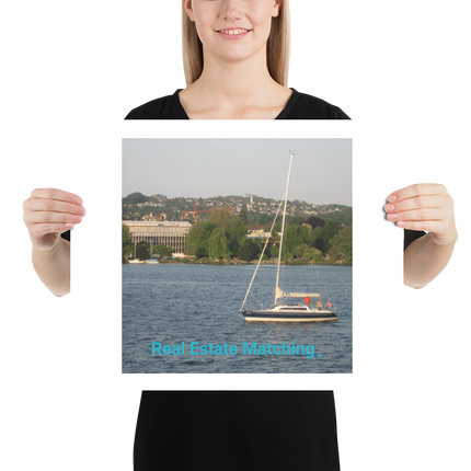 Boat on the River Poster with realestatematching without key Logo