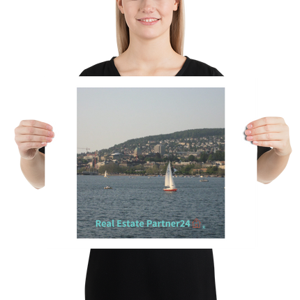Beutiful River & Hills Sinari Poster with realestatepartner24 with house Logo