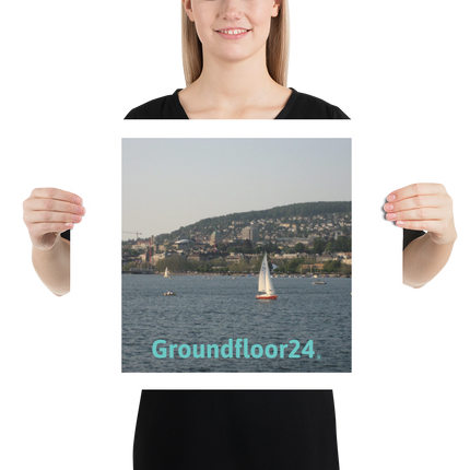 Beutiful River & Hills Sinari Poster with groundfloorview24 with House Logo