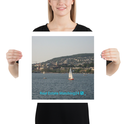 Beutiful River & Hills Sinari Poster with realestatematching24 with key Logo