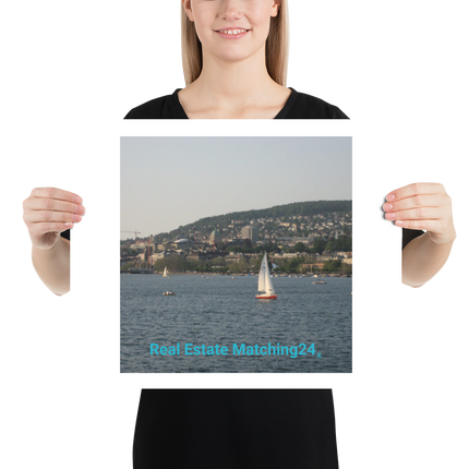 Beutiful River & Hills Sinari Poster with realestatematching24 without key Logo