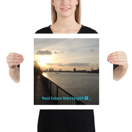 Awesome River View Poster with realestatematching24 with key Logo