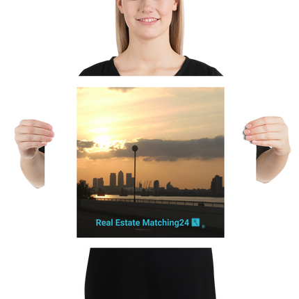 Majestic Sunset Poster with realestatematching24 with key Logo