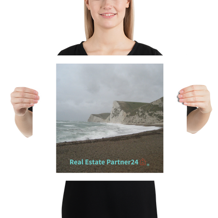 Waves and Sand Poster with realestatepartner24 with house Logo