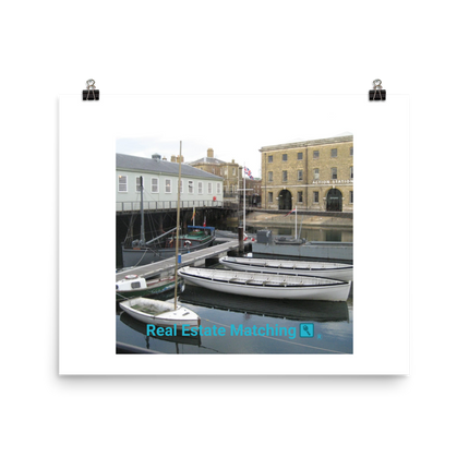 Boat on Water Poster with realestatematching with key Logo