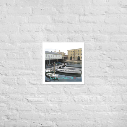 Boat on Water Poster with realestatepartner24 with house Logo