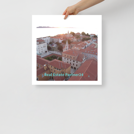 Roof Sunset View Poster with realestatepartner24 with house Logo