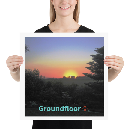 Beutiful Sunset Sinari Poster with Groundfloor with House Logo