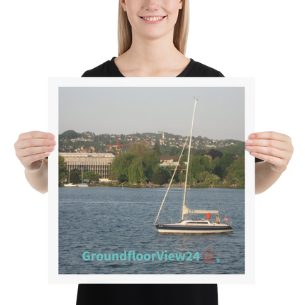 Boat on the River Poster with groundfloorview24 with House Logo