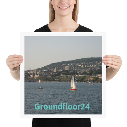 Beutiful River & Hills Sinari Poster with groundfloorview24 with House Logo