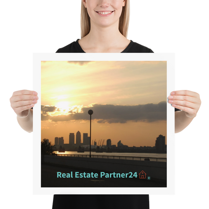 Majestic Sunset Poster with realestatepartner24 with house Logo